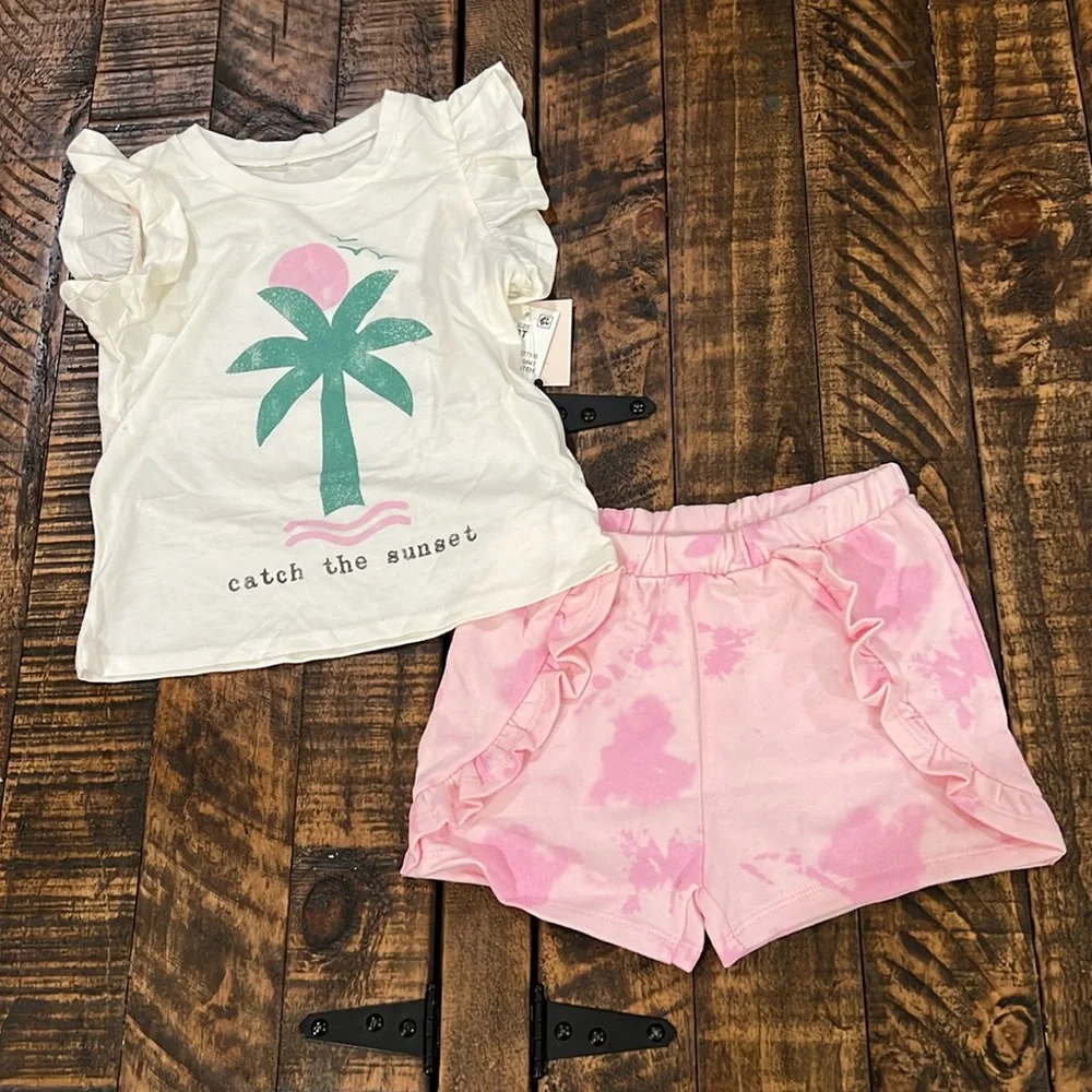 Grayson Mini shirt Flutter sleeve pink shorts set size 3T